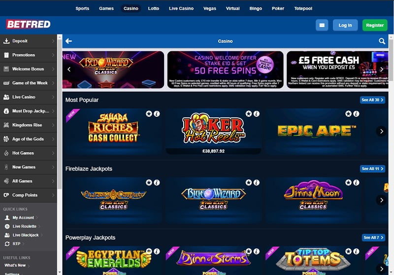 Betfred Casino most popular games in UK