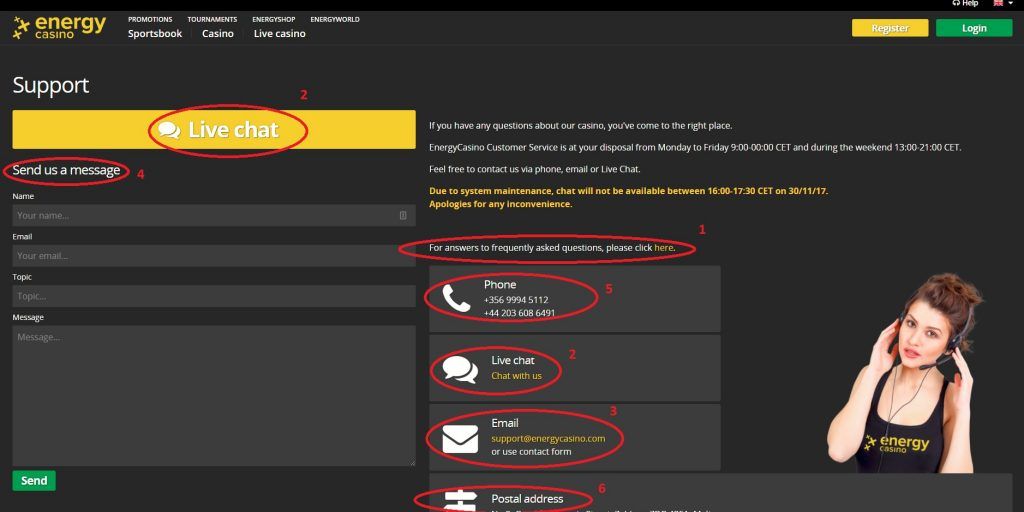 online casino customer support