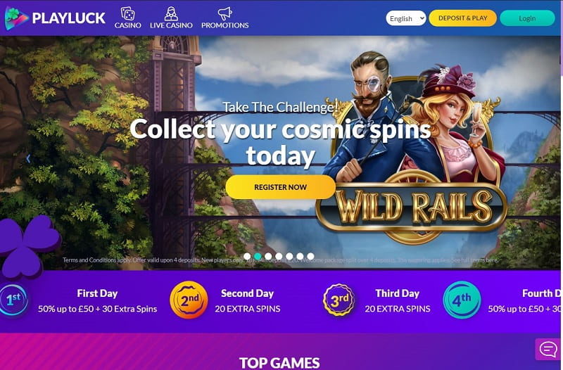 Playluck casino homepage view UK