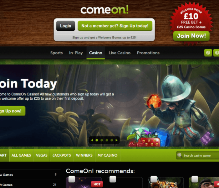 Comeon casino homepage