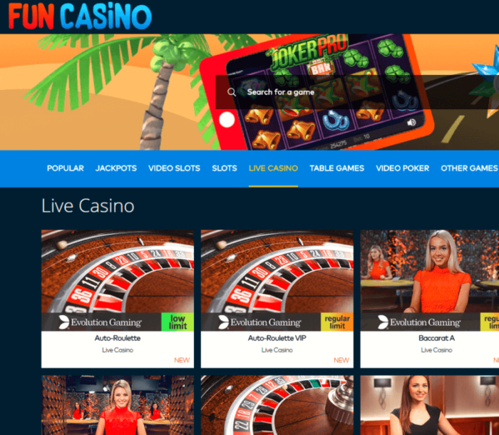 fun-casino-screenshot of homepage UK