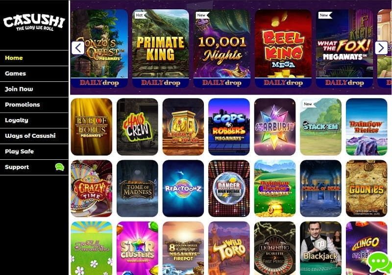 Casushi-Casino homepage view