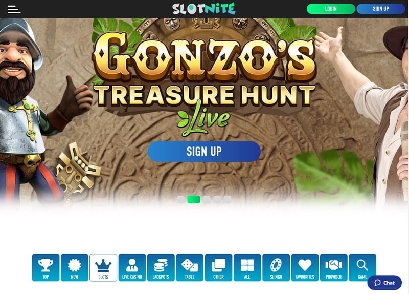 Slotnite Casino homepage Gonzo