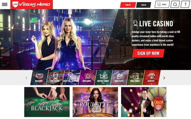 Vegas Hero Casino homepage view UK