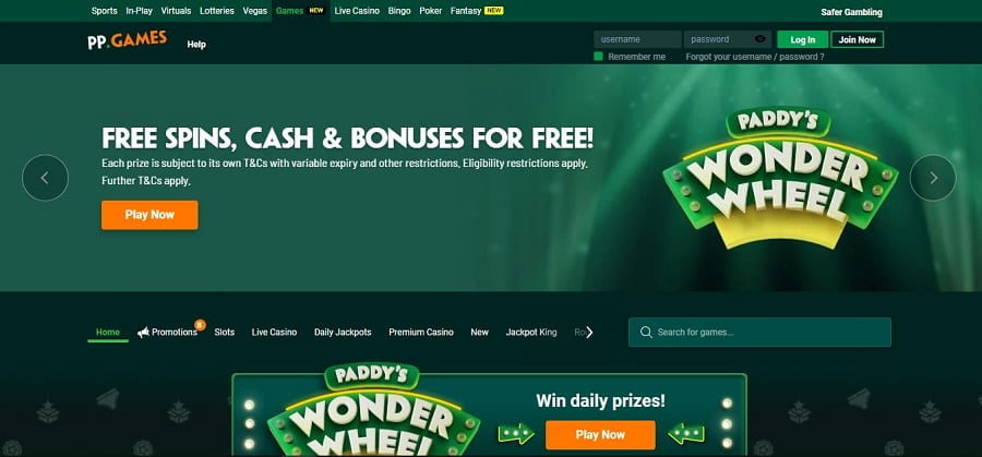 Paddy-Power-Casino-games-homepage-view