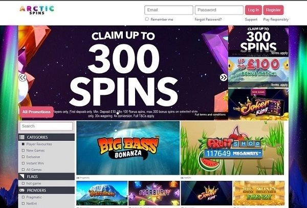 Arctic-Spins-Casino-UK homepage