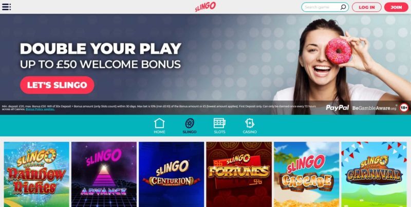 Slingo casino homepage UK