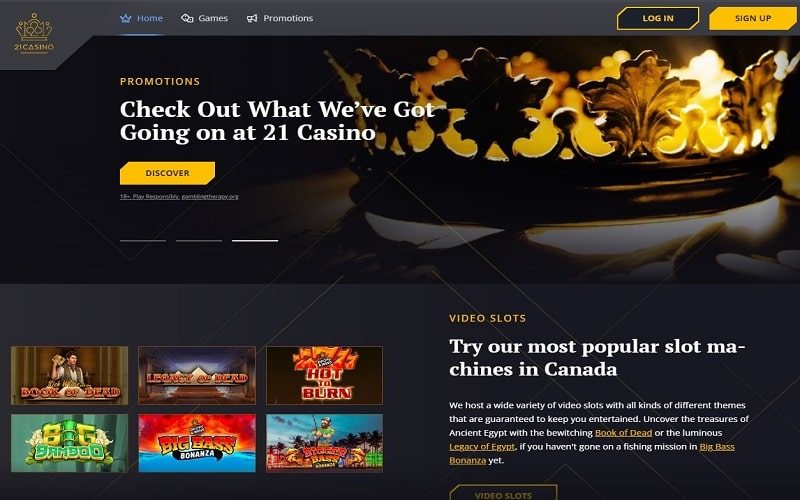 21Casino website homepage UK