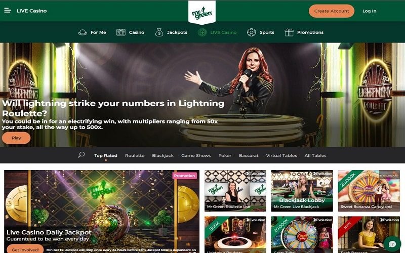 Live casino games at Mr Green Casino