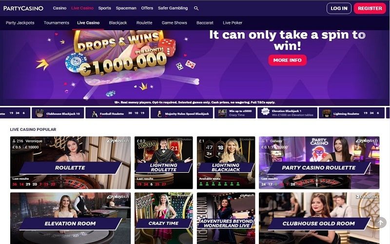 Live casino games at Party Casino UK