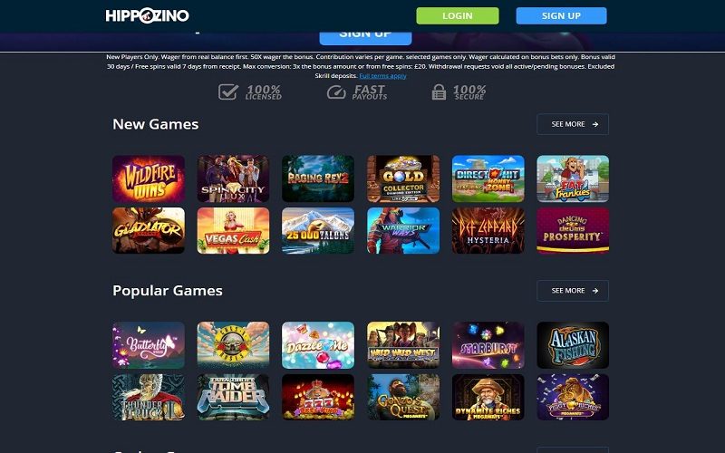 Hippozino Casinoi popular and new games UK