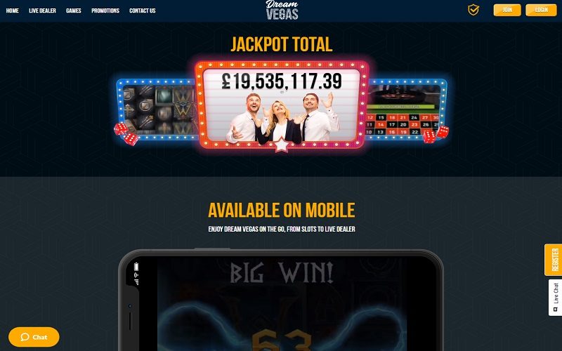 Jackpot total at Dream Vegas