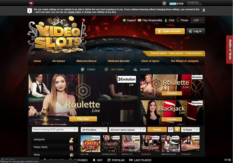 Live casino games at Videoslots