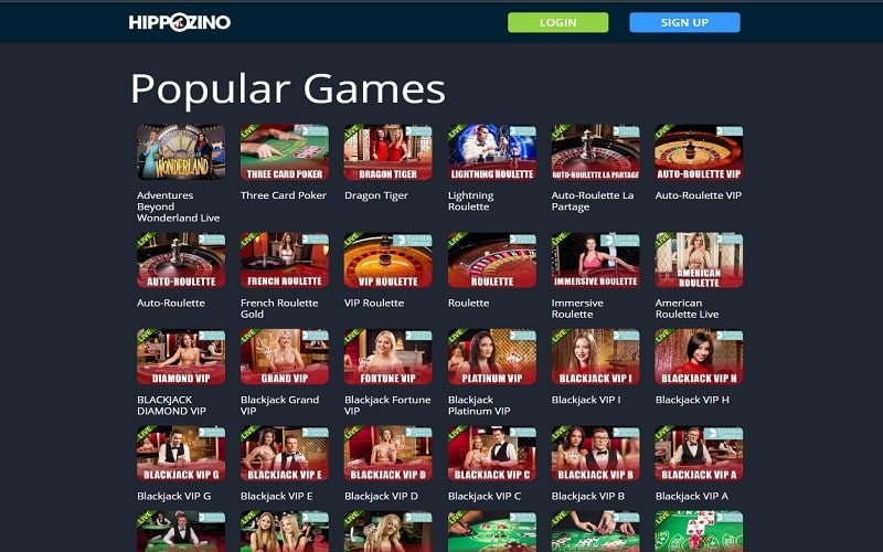 Popular live casino games at Hippozino UK