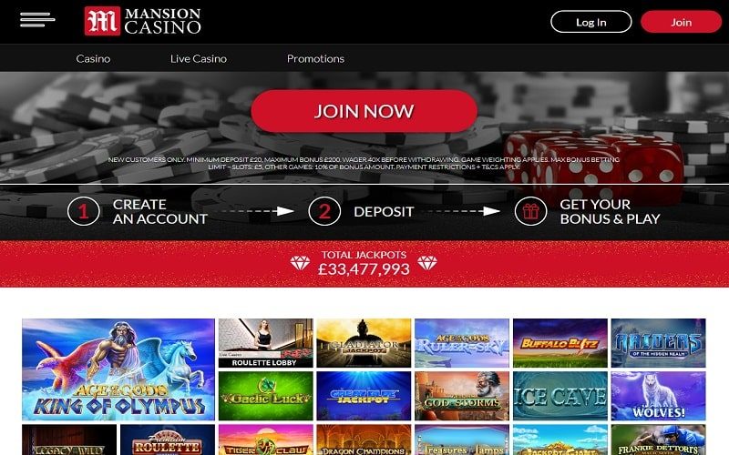 Mansion Casino UK homepage