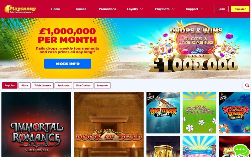 Playsunny casino website homepage
