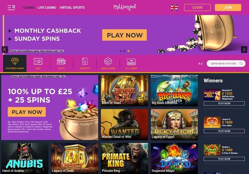 Casino games to play at Millionpot UK