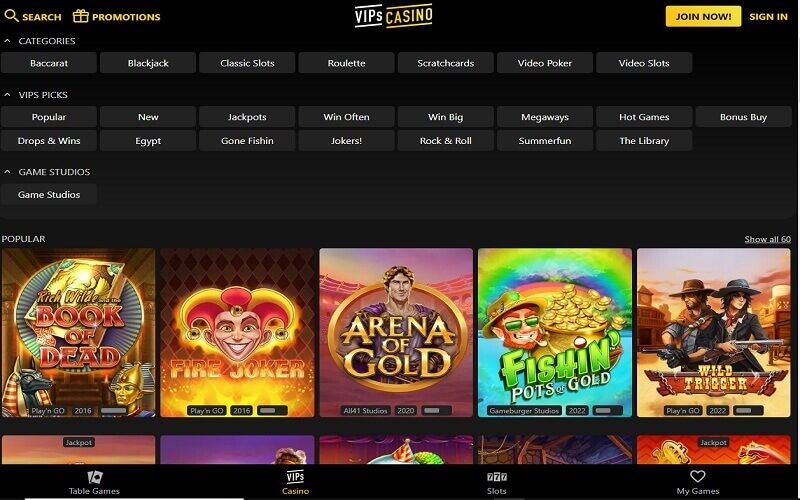 popular games at VIPs Casino