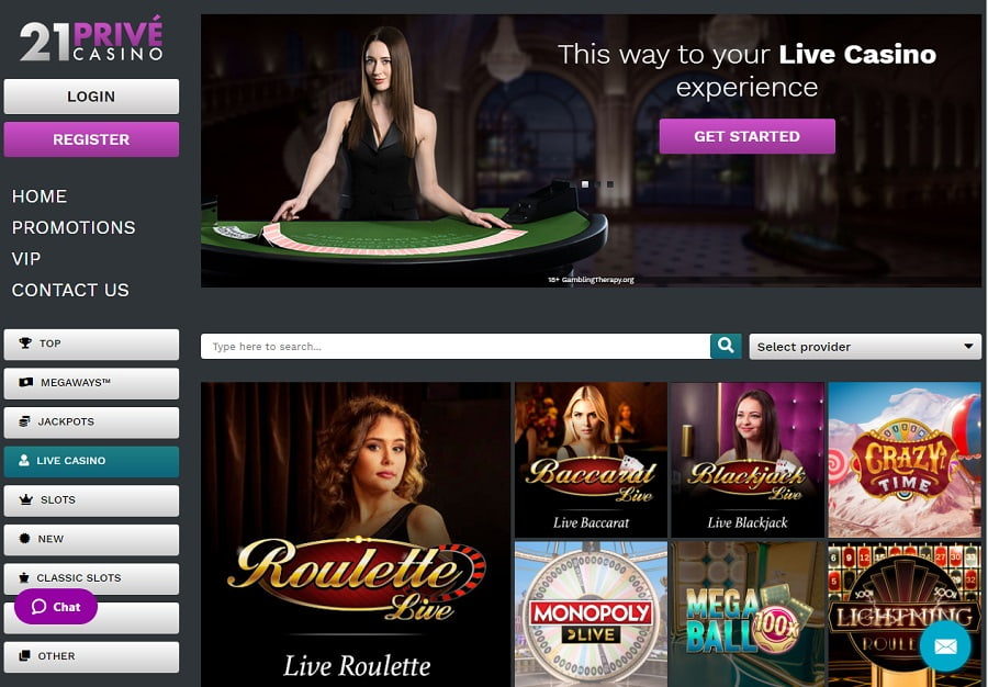 21prive online live casino games UK