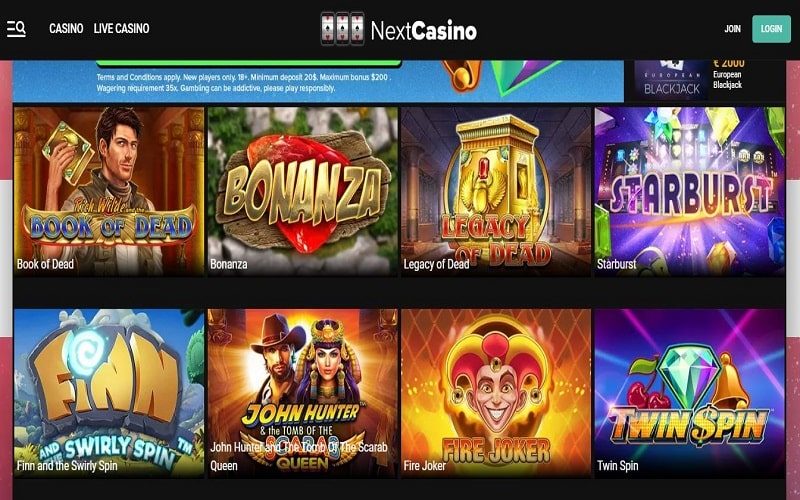 Popular games at Next Casino UK